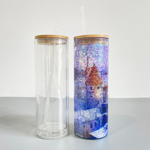 USA Warehouse Gobelet en verre boule à neige à double paroi de 20oz avec couvercle en bambou et paille pour café glacé, soda de 3mm - Product Image 6