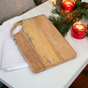Eco-Friendly Acacia Wood Chopping <b>Block</b> Easy-to-Use Kitchen Essential with Metal Handle for Serving Cheese Pizza-Decorative - Product Image 6