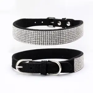 Collar personalizado de fábrica para mascotas, collar de cuero para perros pequeños con estampado ecológico, con diamantes brillantes