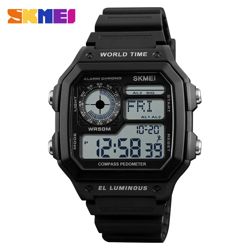 SKMEI 1373 Men's Sport Style Multi function Digital Watch Rectangle Dial Plastic Wrist Watch