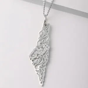 Venta al por mayor superventas mapa del país Palestina collar con diamante 18K chapado en oro collar de acero inoxidable deslustre joyería gratis