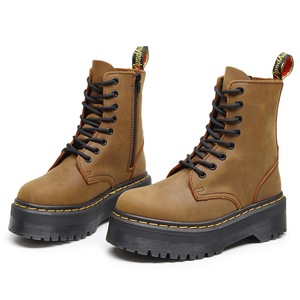 Thick-soled 8-hole locomotive <b>boots</b> for women, side zipper, wild horse brown short <b>boots</b>, genuine leather workwear - Product Image 5