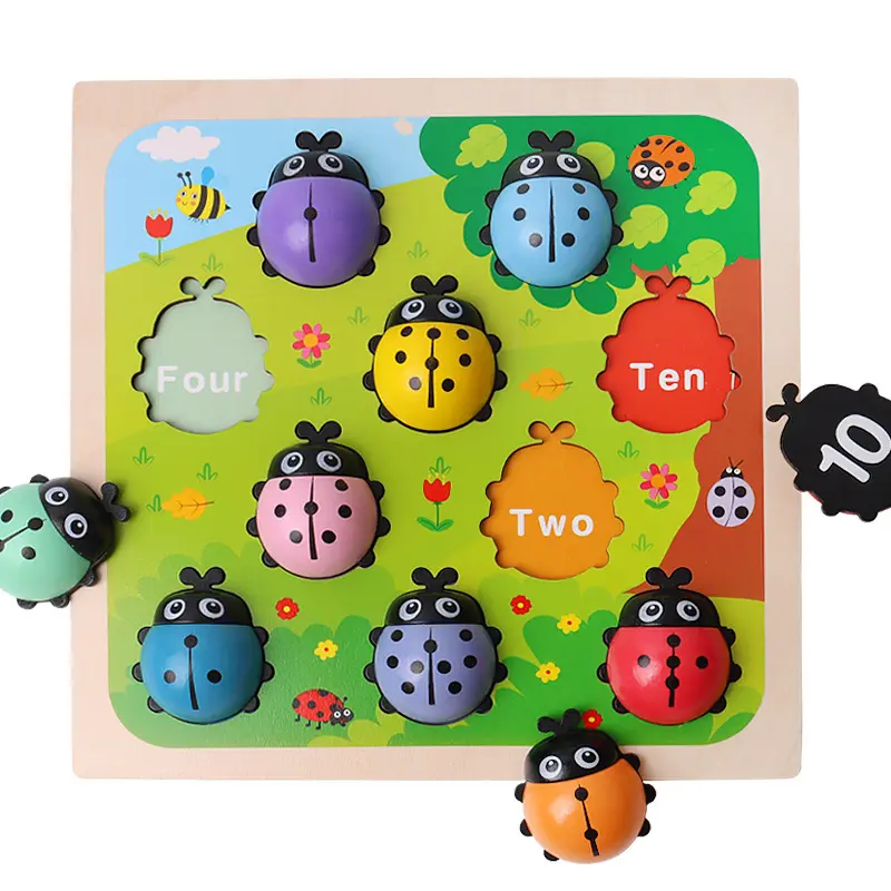 Montessori toán học hỗ trợ giảng dạy học tập sớm Toddler Ladybug màu sắc và số lượng nhận thức hội đồng quản trị trò chơi bằng gỗ đếm đồ chơi cho trẻ em