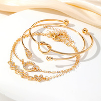 Ensemble de 4 bracelets tendance en alliage avec nœud cœur, bijoux, bracelet ouvert à nœud cœur en diamant pour femme