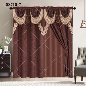 Tende Jacquard di lusso tessuti per il soggiorno tende a doppio strato con mantovane e delicati ciondoli con nappine - Product Image 2