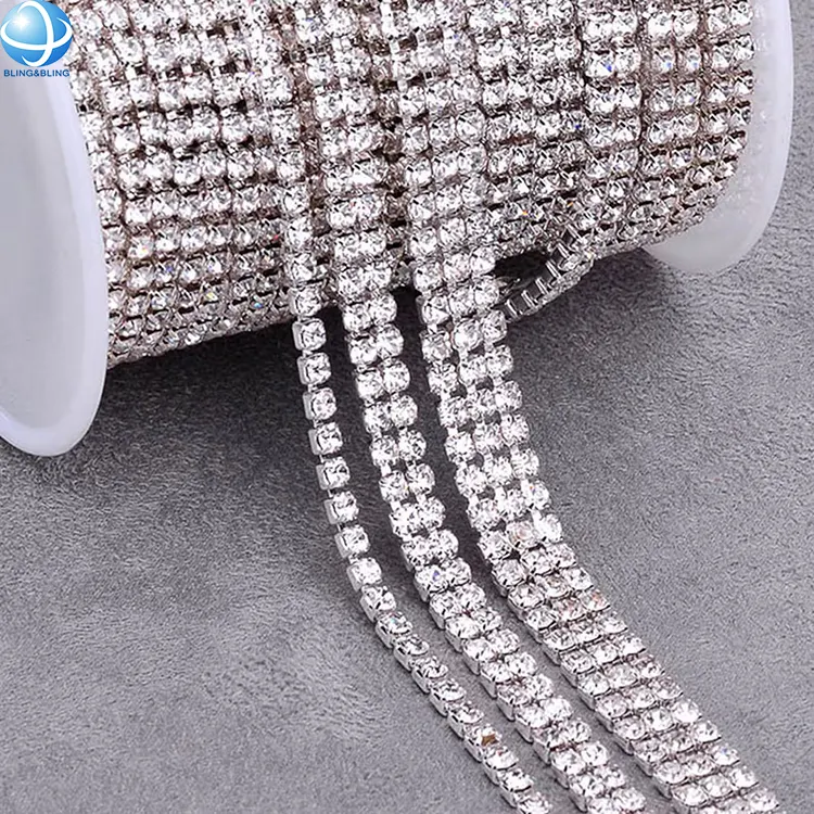Sparkling Silver Plated Metal Rhinestone Cup Close Chain By Yard Trimming Claw Fringe Trim DIY Clothing Jewel Making