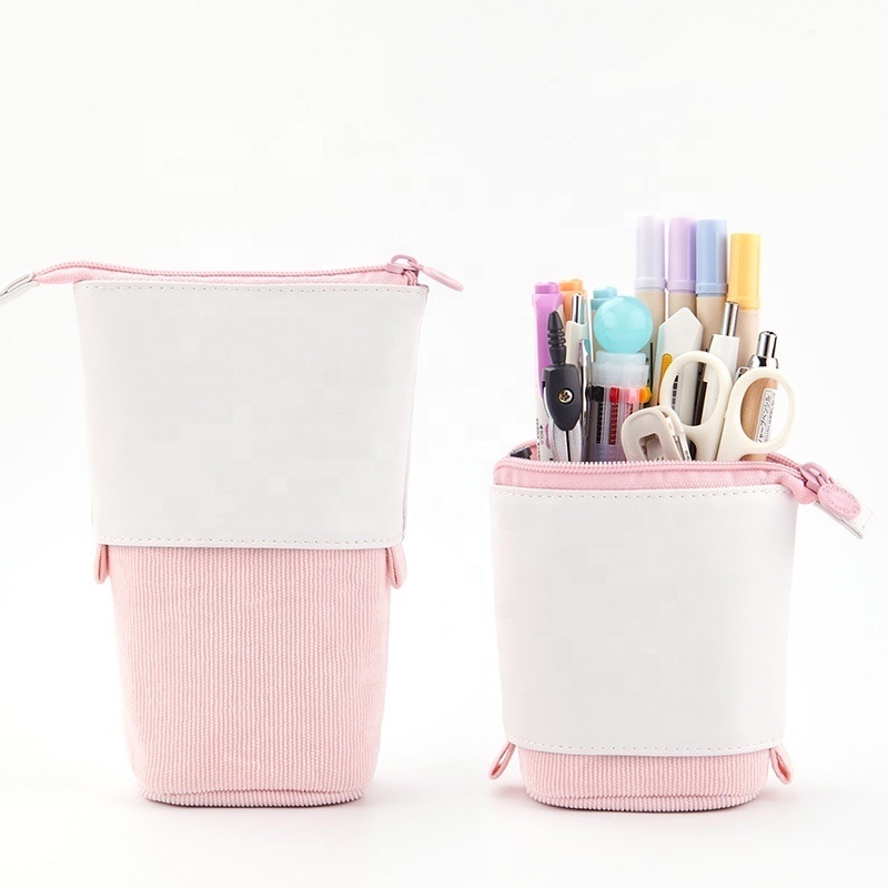 Creative PU Corduroy Cosmetics Pouch Telescopic Standing Pencil Case for Envelopes Bag Gift Packaging