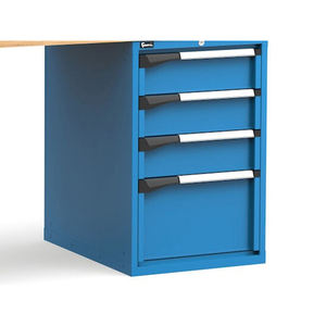 Banco de trabajo azul Fami Master 300cm con tapa de madera, puerta y 5 cajones - Product Image 4