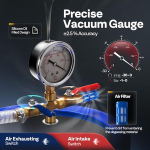 3/5/7 Gallon Stainless Steel <strong>Vacuum</strong> Degassing Chamber Kit with Single Stage Double Stage <strong>Vacuum</strong> <strong>Pump</strong> Set - Product Image 5
