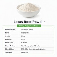 Poudre d'extrait de racine de lotus en vrac LCHBIO, qualité assurée, granulométrie fine 80 Mesh, étiquette claire, qualité cosmétique, vente en gros