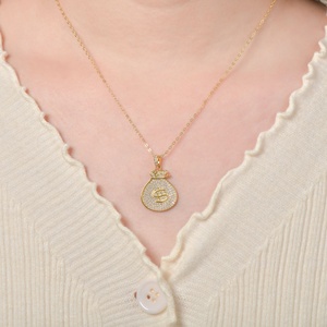 Trendy Hip Hop Jewelry 14k Gold Filled Eco-friendly <b>Copper</b> Insert Zircon Money Bag Pendant Necklace for Unisex - Product Image 5