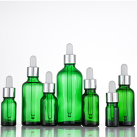 Flacon compte-gouttes en verre vert de plusieurs tailles, bouchons pipette noirs opaques, pour huiles essentielles, sérums faciaux, contenants cosmétiques vides