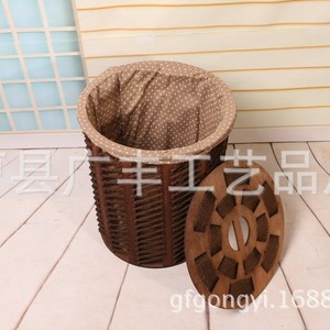 Panier à linge tissé rond en coton marron, organisateur de rangement pour vêtements, type autoportant - Product Image 1