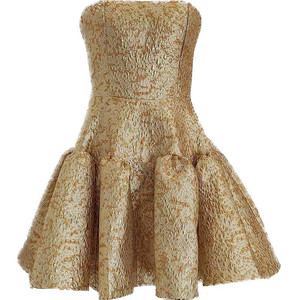 Robe de soirée trapèze sans bretelles cintrée à volants en jacquard fil d'or, style fille de la haute couture française, en tissu crêpe - Product Image 5