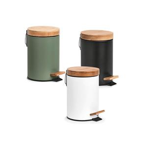 Seau cosmétique avec couvercle en bois et pédale pour l'élimination des déchets - Product Image 1