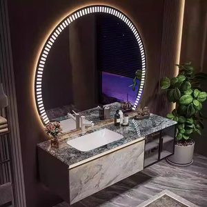 Designer Custom <b>Light</b> Luxury Modern Bathroom <b>Vanity</b> Unit Melamine Board Water Resistant Eco-Friendly Includes Washbasin Mirror - Product Image 1
