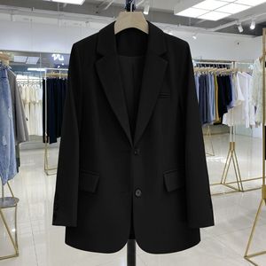 Veste de costume décontractée pour femme de style coréen, <span class=keywords><strong>blazer</strong></span> noir à bouton unique avec un design ample, manteau pour femme 123 - Product Image 2