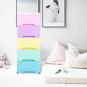 Merryart New Design 5 Layers Living Room Baby Plastic Craft Storage Cabinets Kids Plastic Drawer Storage With Drawer