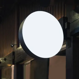 Placa de luz rotativa para anúncio, porta de assinatura, dupla face, montada na parede, caixa de luz redonda