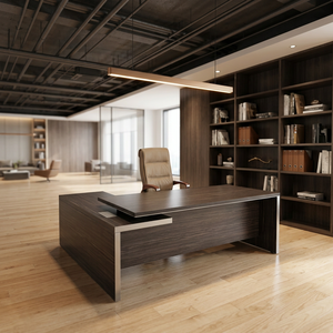 Modern L Shape Executive Office <b>Desk</b> Metal Legs Utility <b>Drawer</b> Contemporary Design Freestanding Assembly Required for Commercial - Product Image 4