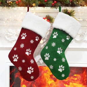 18 Inch Velvet <b>Dog</b> Paw Embroidered Pet Christmas Stocking for Xmas Tree Decorations Noel Gift <b>Socks</b> - Product Image 1