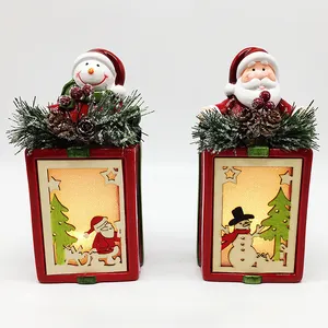 热卖圣诞装饰发光二极管灯摆件陶瓷雪人圣诞灯笼
