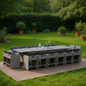 Set da Pranzo da Giardino in Rattan Grigio, 16 Pezzi, Arredamento da Esterno Resistente alle Intemperie, Design Contemporaneo - Product Image 2