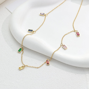 Collar con colgante cuadrado <span class=keywords><strong>de</strong></span> circón para niña y mujer, cadena fina <span class=keywords><strong>de</strong></span> acero inoxidable chapada en oro <span class=keywords><strong>de</strong></span> 18K - Product Image 2