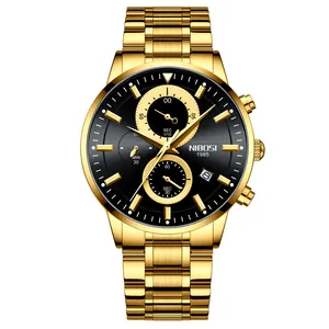 NIBOSI-Reloj de pulsera de cuarzo, correa de acero inoxidable, resistente al agua, OEM, ODM, 2390