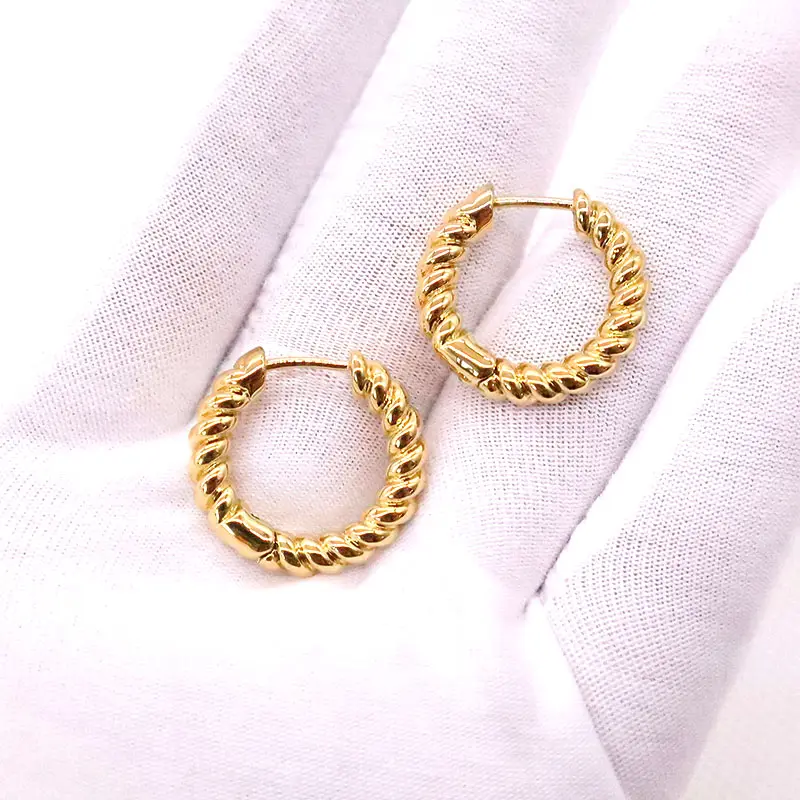 18K Gold Plated Hoop Earring Twist Round Customized Women earring Huggies Earrings For Women Man