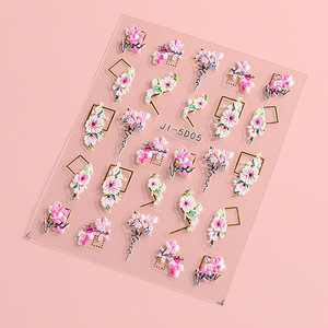Pegatinas de Uñas 5D con Flores Rosadas en Relieve, Calcomanías Florales Autoadhesivas de Verano para Arte de Uñas DIY - Product Image 5