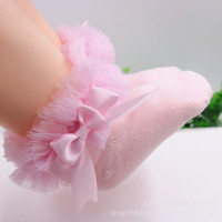 Chaussettes en dentelle pour enfants, chaussettes courtes en coton pour bébés filles, chaussettes de princesse avec nœud en dentelle, nouveau produit, chaussettes pour enfants