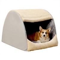 Lit-tente pour chien de grande taille en cuir chaud et flanelle, semi-fermé, détachable, respirant, rectangulaire, lavable, pour chat