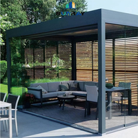 Auvent d'ouverture Auvent de toit rétractable Patio Imperméable Gris Gazebo Persienne Pergola Mobile Aluminium PVC Revêtement en poudre