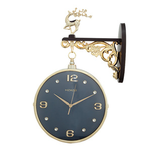 HxzB Wall <b>Clock</b> Round Double Sided Silent <b>Battery</b> Powered Decorative For Living Room Hotel - Product Image 4