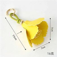 Gantungan Kunci Kulit PU Mewah Desain Bunga Tulip dengan Rumbai dan Stamens, Aksesoris Tas Wanita, Liontin Mobil, Hadiah Hari Valentine