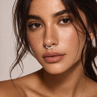 Anneau clicker pour septum en titane ASTM F136 plaqué or, avec couronne en zircone cubique et opale bleue, pour piercing corporel Daith, Hélix, Cartilage