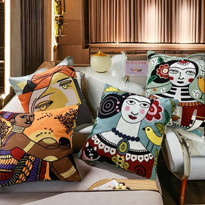 Housse de coussin carrée en coton doux avec broderie géométrique américaine personnalisée pour la maison et l'hôtel - Product Image 2