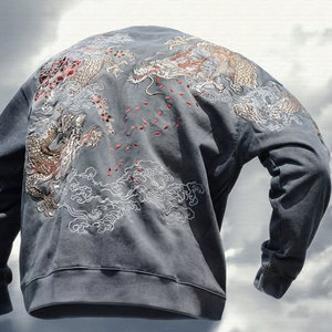 Felpa con Zip Oversize Personalizzata Nera Spessa Vintage Hip Hop Streetwear per Uomo Produttore di <span class=keywords><strong>Abbigliamento</strong></span> con Motivo Ricamato 3D in Cotone Pesante - Product Image 5