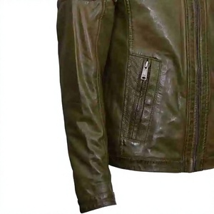 Chaqueta de Moto para Hombre LONG MISSION INDUSTRY, 100% Cuero Genuino, Calefactable, Corte Ajustado, Cierre de Cremallera, Cuello Mao, Color Sólido - Product Image 6