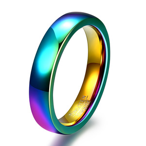 Tungsten Carbide <b>Ring</b> 6mm Rainbow Color <b>Plain</b> Band Unisex Engagement Jewelry - Product Image 1