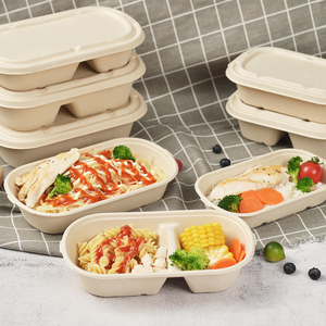 Bagasse Lunch Box With Lid Biodegradable Sugarcane Fiber Pulp Food Tray Sugarcane Bagasse Lunch Box With Lid