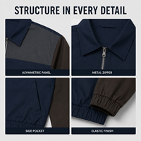Blouson de travail zippé personnalisé OEM, color block, léger, imprimé graphique, imperméable, en coton, col bomber, pour homme