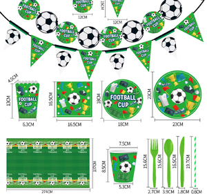 ชุดจาน ชาม แก้วกระดาษ ทิชชู่ ลายฟุตบอลสีเขียวขาว สำหรับงานวันเกิด - Product Image 2