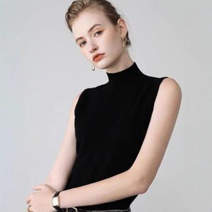 سترة نسائية نصف ياقة مدورة من الكشمير سترة خريفية وسمك رقيق سترة محبوكة بلا أكمام بنمط صلب - Product Image 4