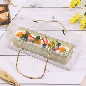 Grosir Paket Kotak Kue Swiss Roll Plastik Kertas Kartu Bening dengan Pegangan Kue