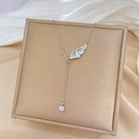 Collier classique élégant plaqué or, ailes d'ange et coquillage en acier inoxydable, bijoux de mode pour fille, collier cadeau d'anniversaire