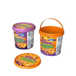 Custom Plastic PP 2.5L Popcorn Cookie Biscuits Plastic Bucket Container With Tamper Evident Lock Lid And Handle