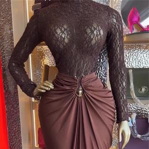 İki Parçalı Takımlar Avrupa Amerika Kadın Giysileri 2026 Sonbahar Yeni Tatlı Uzun Kollu Yüksek Yaka Dantel Gömlek Yüksek Bel Çantalı Kalça Etek - Product Image 4