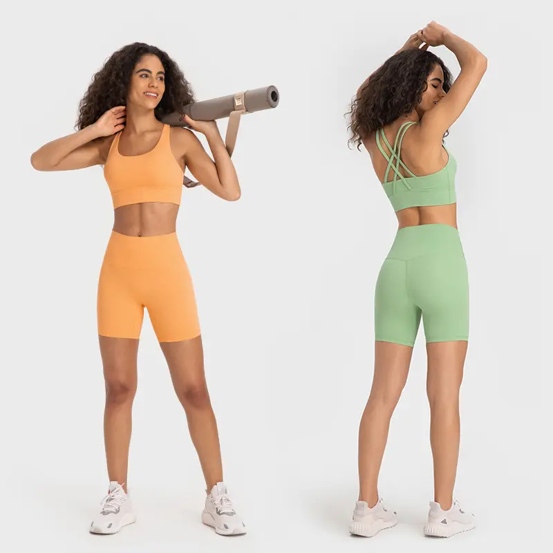 חדש אין T קו מוצק צבע יוגה מכנסיים דו צדדי מוברש הדוק למתוח ספורט כושר jogger מכנסיים קצרים לנשים